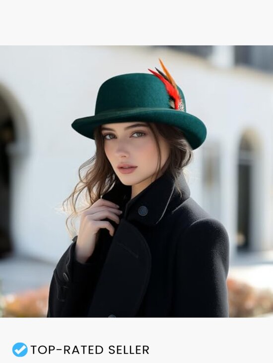 Wool Bowler Derby Hat Short Brim Fedora with Detachable Feather Accessory Unisex main image 6